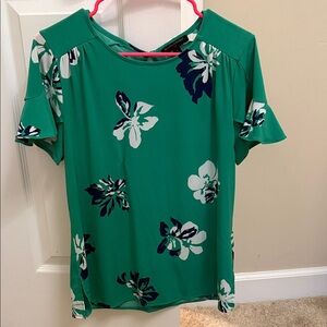 Banana Republic Green Floral Short Sleeve Top